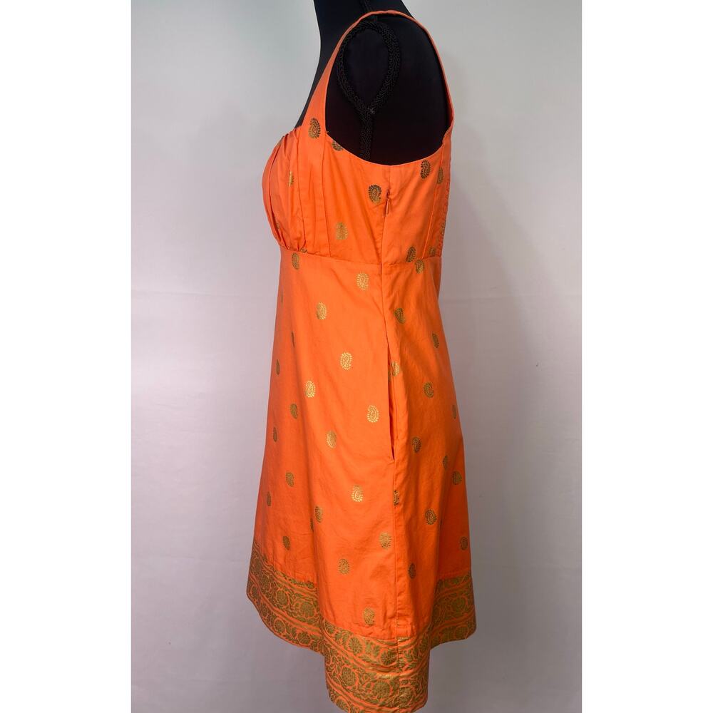 Maeve Anthropologie Orange Gold Indian Paisley 100% Cotton Mini Dress Size 0 - Picture 2 of 12